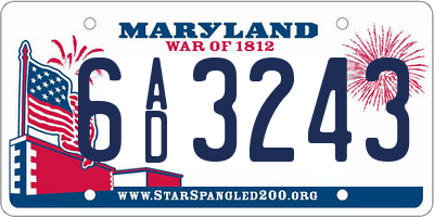 MD license plate 6AD3243