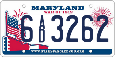 MD license plate 6AD3262