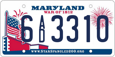 MD license plate 6AD3310