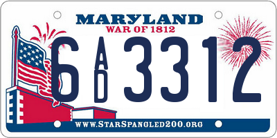 MD license plate 6AD3312