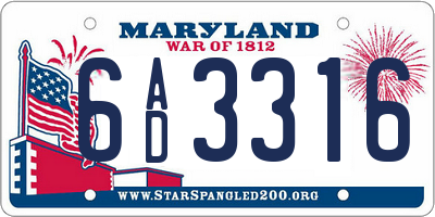 MD license plate 6AD3316
