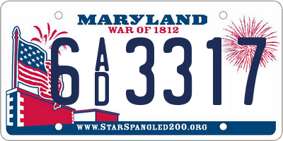 MD license plate 6AD3317