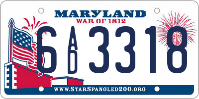 MD license plate 6AD3318