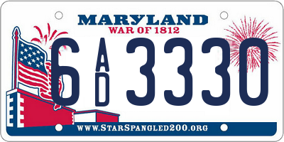 MD license plate 6AD3330