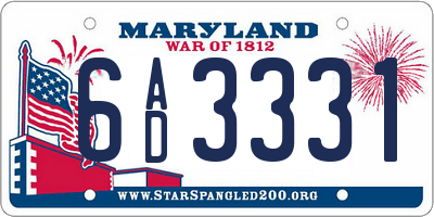MD license plate 6AD3331