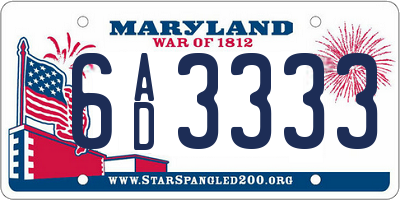 MD license plate 6AD3333