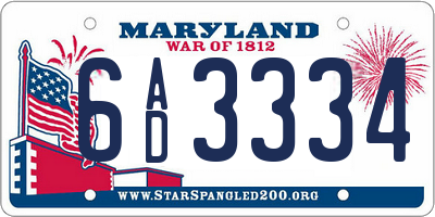 MD license plate 6AD3334