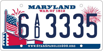 MD license plate 6AD3335
