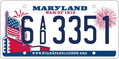 MD license plate 6AD3351