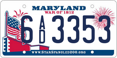MD license plate 6AD3353