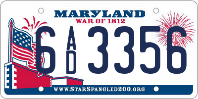 MD license plate 6AD3356