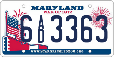 MD license plate 6AD3363