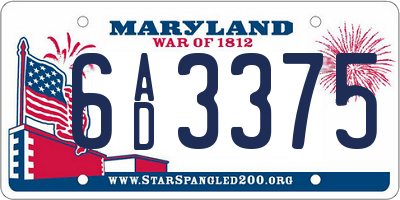 MD license plate 6AD3375