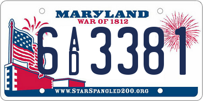 MD license plate 6AD3381