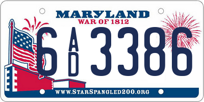 MD license plate 6AD3386