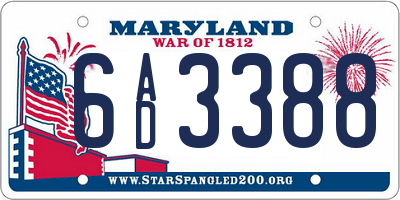 MD license plate 6AD3388