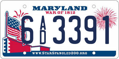 MD license plate 6AD3391