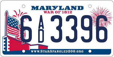 MD license plate 6AD3396