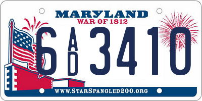 MD license plate 6AD3410