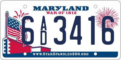 MD license plate 6AD3416