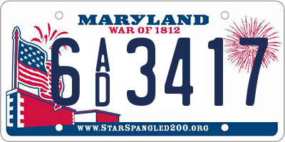 MD license plate 6AD3417