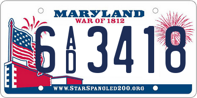 MD license plate 6AD3418