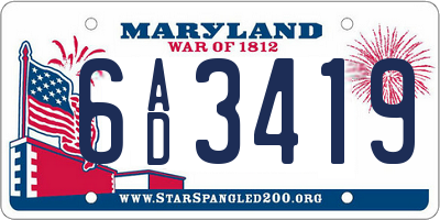 MD license plate 6AD3419