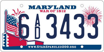 MD license plate 6AD3433