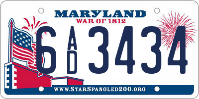 MD license plate 6AD3434