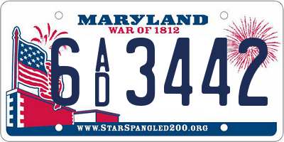 MD license plate 6AD3442