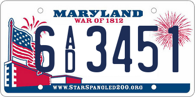 MD license plate 6AD3451