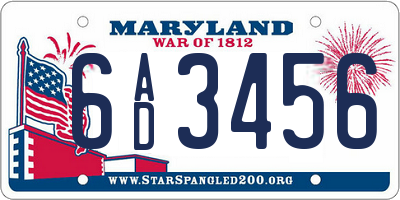 MD license plate 6AD3456