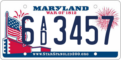 MD license plate 6AD3457