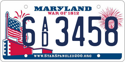 MD license plate 6AD3458