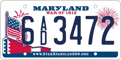 MD license plate 6AD3472