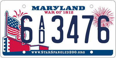MD license plate 6AD3476
