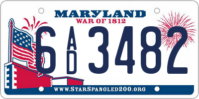 MD license plate 6AD3482