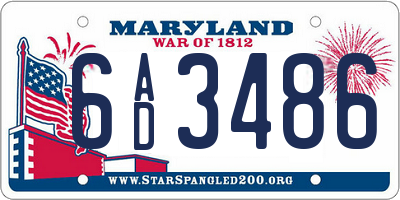 MD license plate 6AD3486