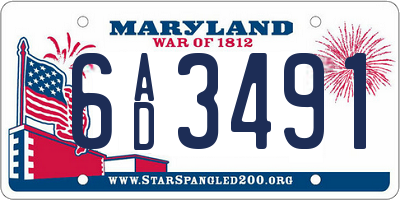 MD license plate 6AD3491