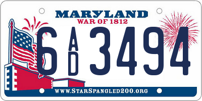 MD license plate 6AD3494