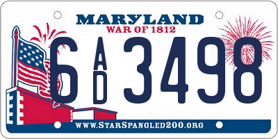MD license plate 6AD3498