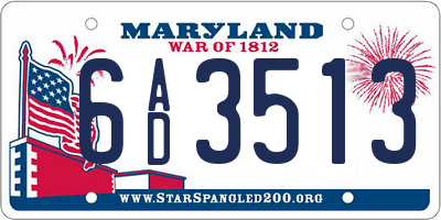 MD license plate 6AD3513