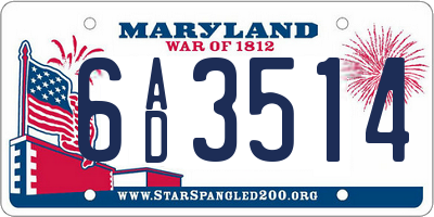MD license plate 6AD3514