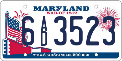 MD license plate 6AD3523