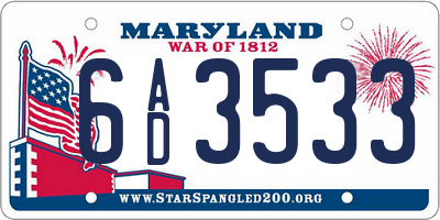 MD license plate 6AD3533