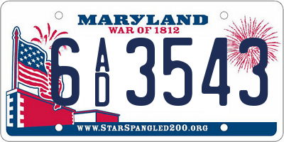 MD license plate 6AD3543