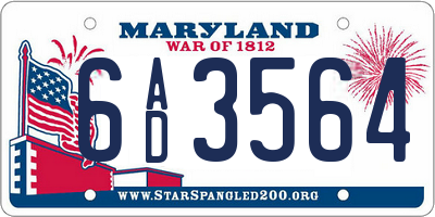 MD license plate 6AD3564