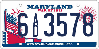 MD license plate 6AD3578