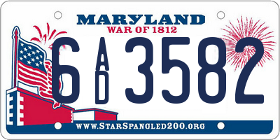 MD license plate 6AD3582