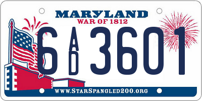 MD license plate 6AD3601